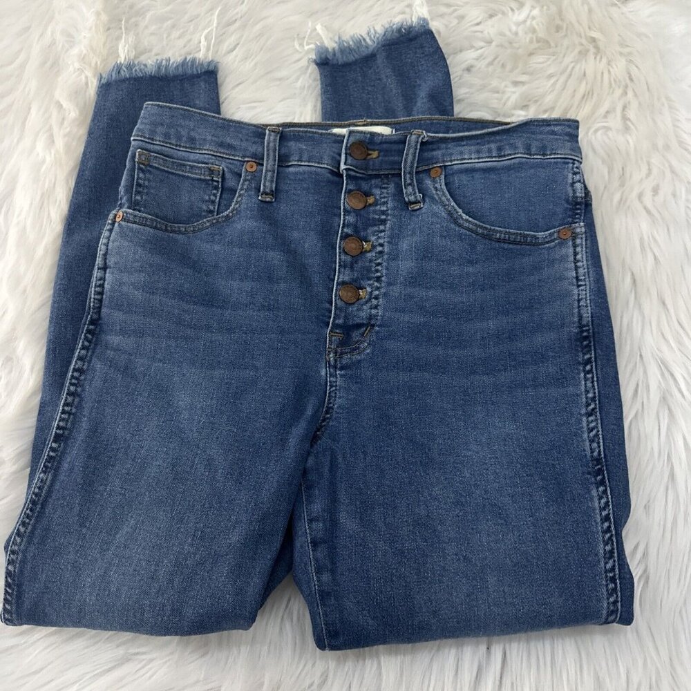 Madewell 10" High Rise Skinny Jeans 29 cut off stretch button close Read*